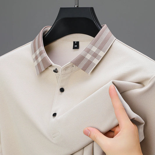 Light luxury brand polo shirt long sleeved spring and autumn new style comfortable and breathable casual striped lapel T-shirt