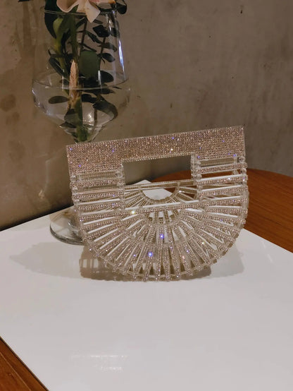 ﻿JIOMAY Half Moon Bag Rhinestone Purse Luxury Designer Handbags Clutch Evening Mini Basket Bling Tote Bag Crystal Wedding Bags