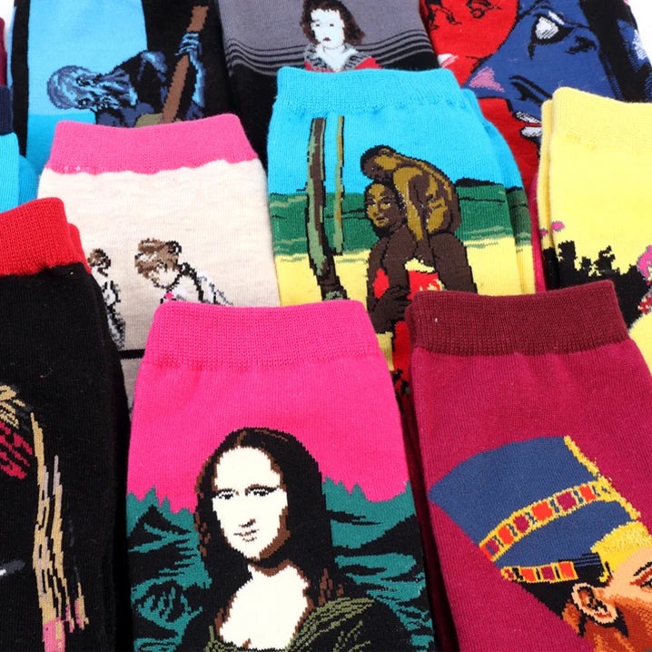 1 Pair Autumn Winter Retro Men Socks Couple Socks New Art Van Gogh Mural World Famous Oil Painting Series Funny Socks