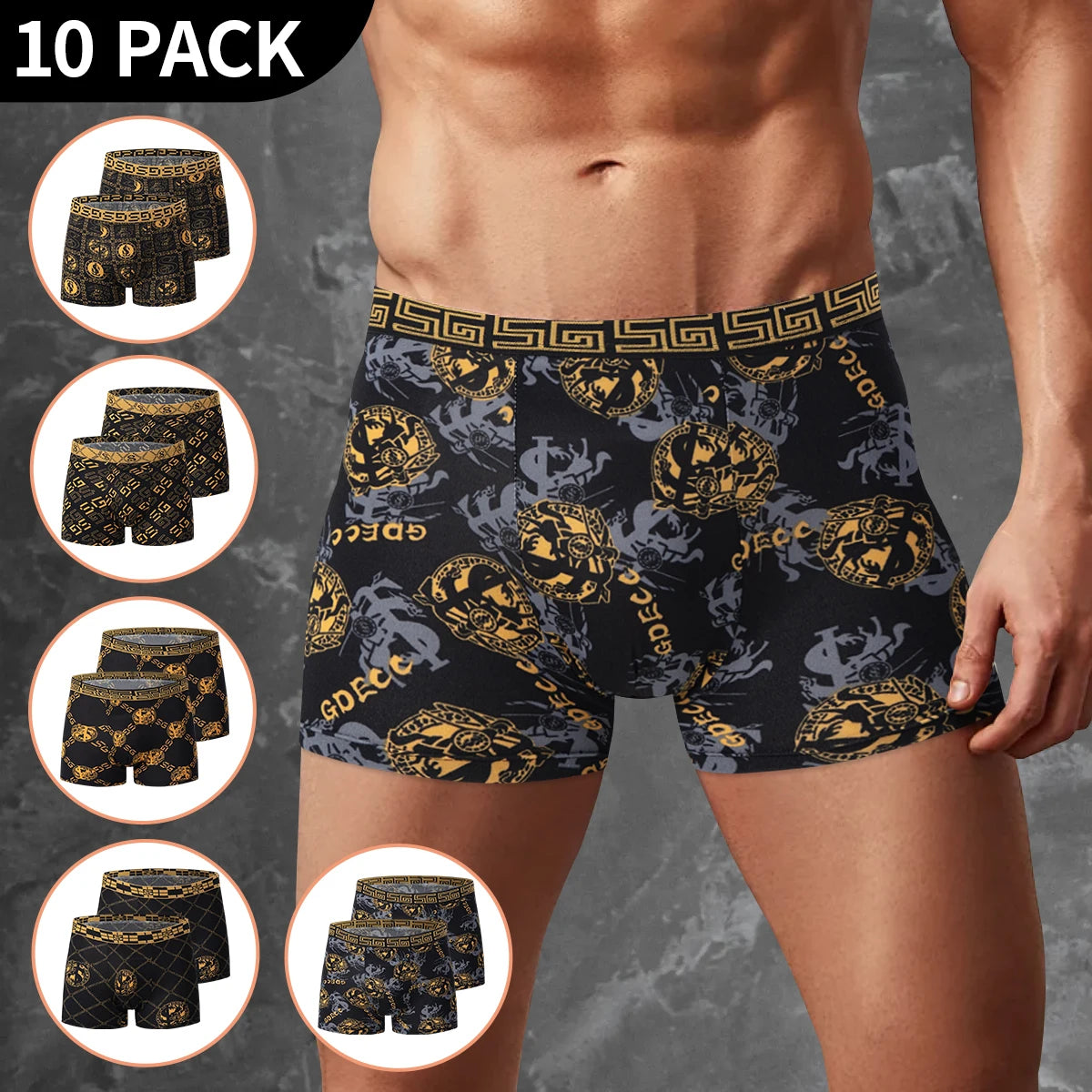 10 Men's Boxer Underwear Black Gold Random Soft And Comfortable Skin-friendly Joker Four Seasons Selling Adolescent Shorts