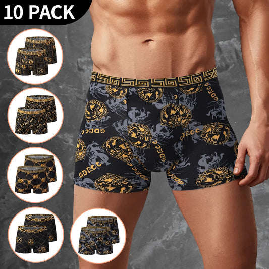 10 Men's Boxer Underwear Black Gold Random Soft And Comfortable Skin-friendly Joker Four Seasons Selling Adolescent Shorts