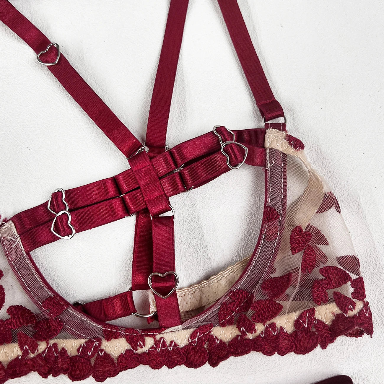 Ellolace Sensual Lingerie Open Bra Kit Push Up Uncensored Fancy Exotic Sets Heart-Shaped Embroidery Fairy Beautiful Underwear