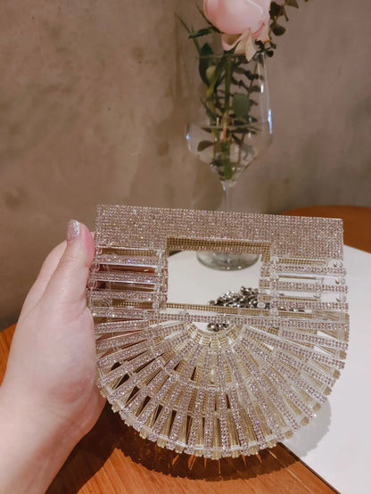 ﻿JIOMAY Half Moon Bag Rhinestone Purse Luxury Designer Handbags Clutch Evening Mini Basket Bling Tote Bag Crystal Wedding Bags