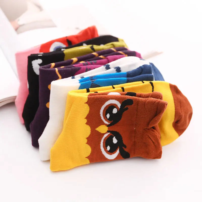 5 Pairs New Fashion Colorful Harajuku Korean Kawaii Cute Women Socks Cat Dog Owl Stripe Avocado Girl Cotton Cartoon Socks