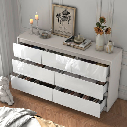 7 Drawer Dresser for Bedroom, 55'' Modern Chest of Drawers for Closet, Wide Drawer Organizer Cabinet for Living Room White/Black