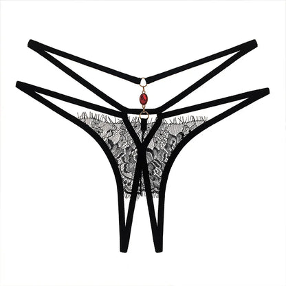 Poblador Sexy Lingerie Women's Panties Lace G-strings Crotch Opening Thongs Temptation Erotic Women Underwear See-Through Pantys