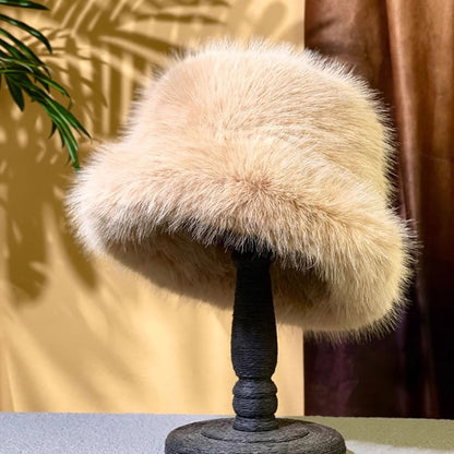 2024 Fluffy Faux Fur Bucket Hats Women Rabbit Fur Warm Thick Plush Winter Hat Lady Fashion Luxury Panama Furry Fisherman Cap Y2k