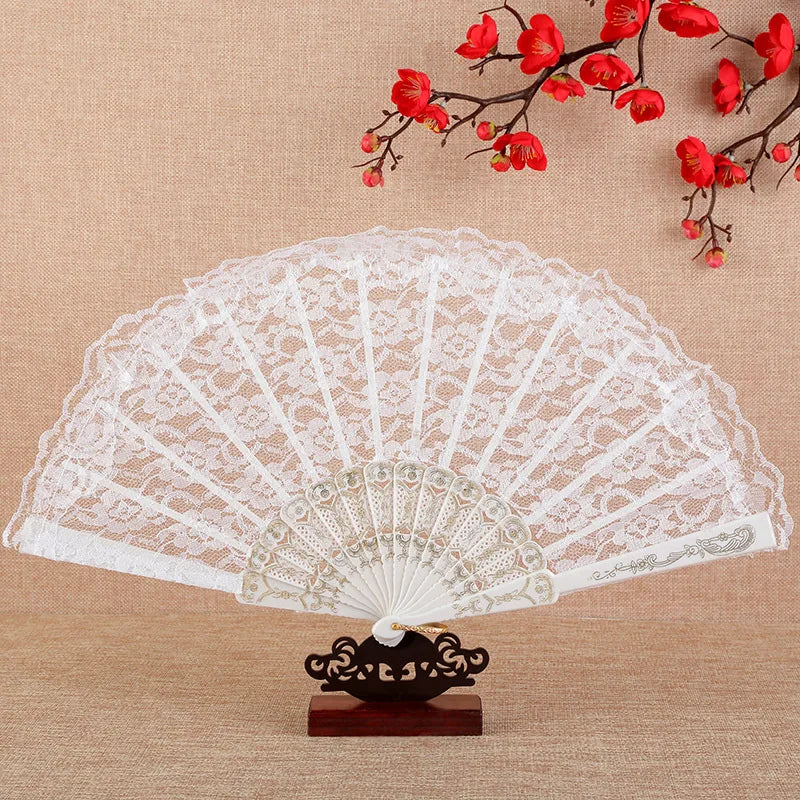 Retro Sexy Lace Fan Summer Dance Performance Photography Photo Props Portable Folding Hand Fan Decorative Fan Chinese Dance Fan