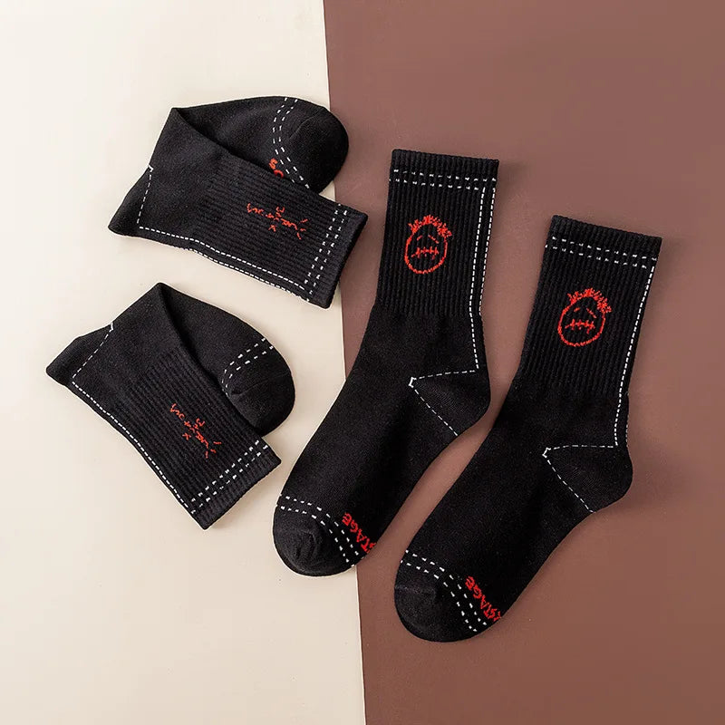 Mid Tube Cotton Socks for Sports Skateboarding with Unique Ghost Face Role-playing Design colour socks