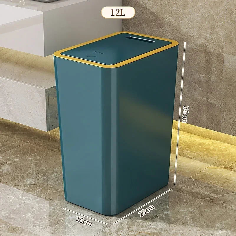 10L/12L Nordic Trash Can with One-Touch Lid Bin Deodorant Waterproof Dustbin Large Capacity Slim Toilet Gold Garbage Can