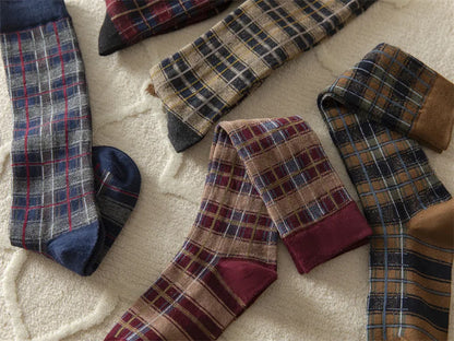 Stockings Women Harajuku Retro Vintage Plaid Long Socks Stocking JK College Style School Girls Cotton Knee Socks Women Stockings