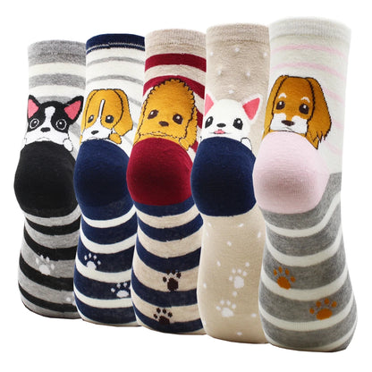 5 Pairs New Fashion Colorful Harajuku Korean Kawaii Cute Women Socks Cat Dog Owl Stripe Avocado Girl Cotton Cartoon Socks