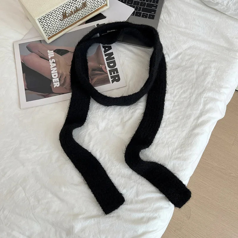 Striped Plush Scarf Women's Niche Design Sense Spice Girl Versatile Decoration Korean Version Thin and Narrow Long Scarf