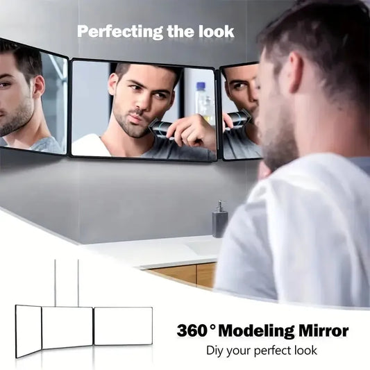 Tri-fold Wall Mounted Makeup Mirror,Portable Styling Mirror for Travel,Bedroom,Bathroom,Diy Haircut Tool Accessories