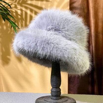 2024 Fluffy Faux Fur Bucket Hats Women Rabbit Fur Warm Thick Plush Winter Hat Lady Fashion Luxury Panama Furry Fisherman Cap Y2k