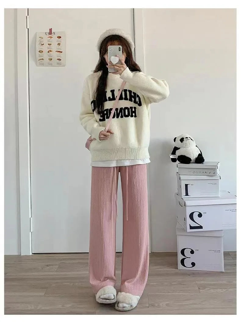 2025 summer new bubble milk puff cloud pants women high waist draped narrow straight casual pants cloud puff wide leg pants