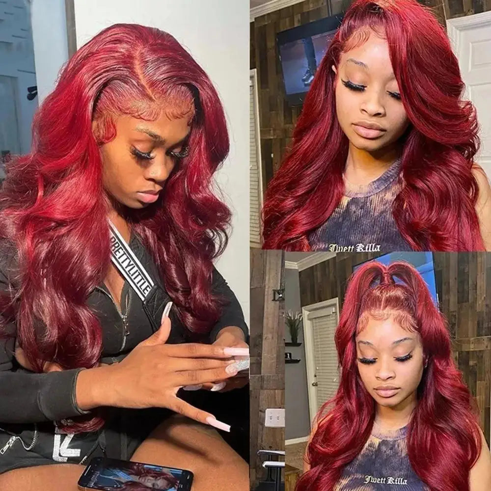 200% Body Wave Wig Burgundy 99J Lace Front Wig 13x4 13x6 HD Lace Frontal Wig Human Hair Pre Plucked 99j Red Colored Wig