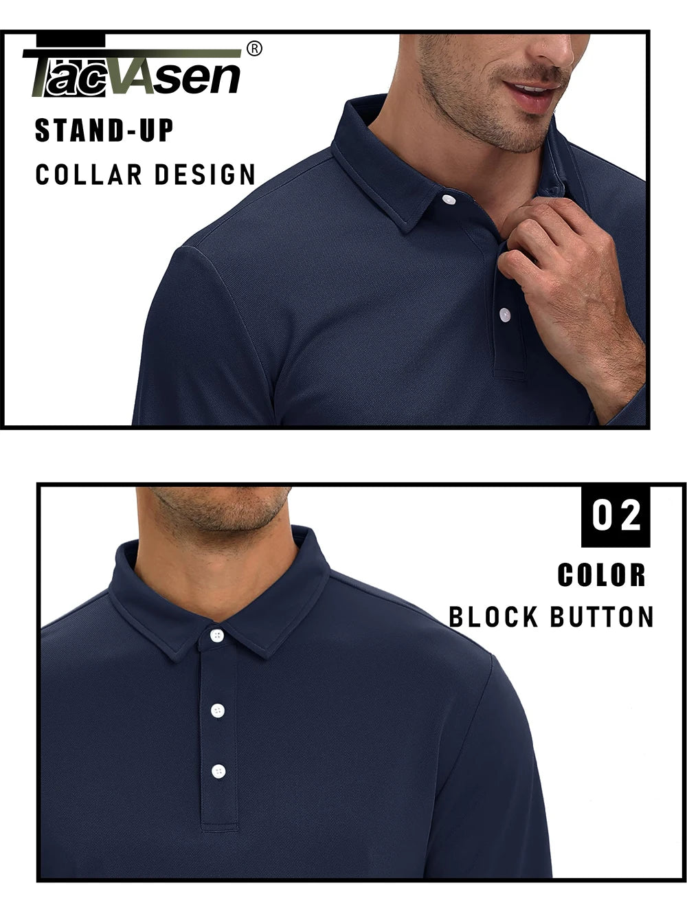 TACVASEN Long Sleeve Polos Quick Dry T-shirts Mens Breathable Sports Tees Casual Golf Polo Shirts Work T-shirt Pullover Tops Man