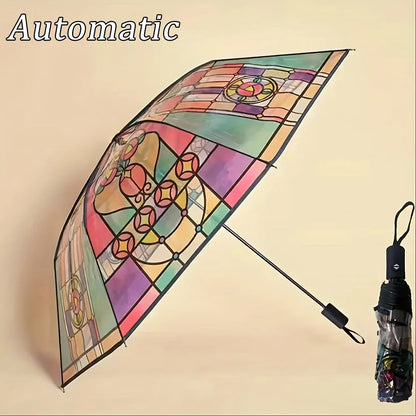 British Wind Rainforest Arch Transparent Umbrella Stained Glass Transparent Umbrella Long Handle Automatic Large Romantic Sunny