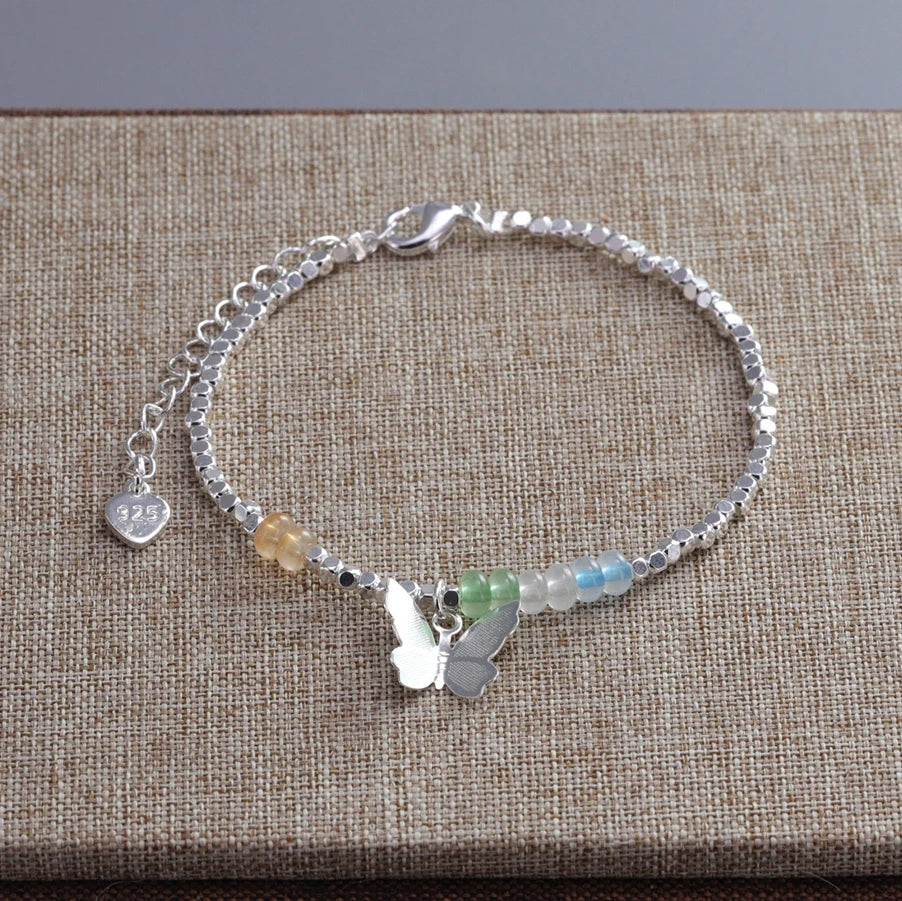 VENTFILLE 925 Sterling Silver Diamond-Studded Butterfly Bracelet Women's Fashion Temperament Flower Adjustable Bracelet