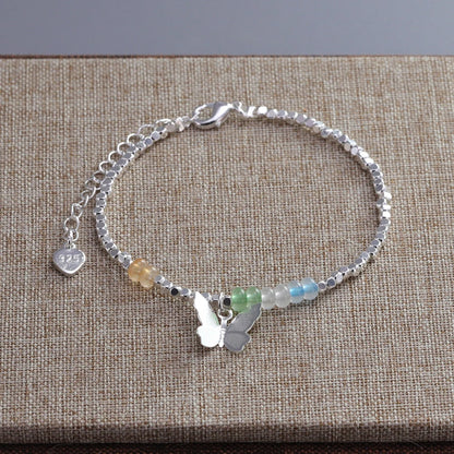 VENTFILLE 925 Sterling Silver Diamond-Studded Butterfly Bracelet Women's Fashion Temperament Flower Adjustable Bracelet