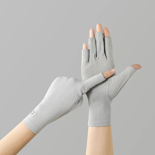 Women's Cotton Thin Touch Screen Riding Driving Outdoor Summer Autumn Fingerless Half-finger UV Protection Sunscreen Gloves