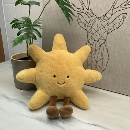 High Quality Smile Face Moon Yellow Sun Plushie Cushion Stuffed Cute Weather Plush Toy for Kid Bedroom Decor Sofa Throw Pillow