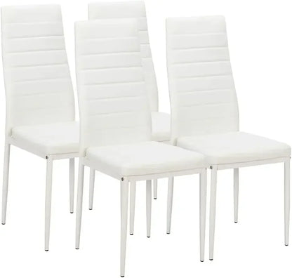 4-piece white restaurant chair set, PU leather, sturdy legs, waterproof seat, high back soft cushion