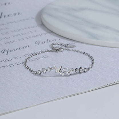 VENTFILLE 925 Sterling Silver Diamond-Studded Butterfly Bracelet Women's Fashion Temperament Flower Adjustable Bracelet