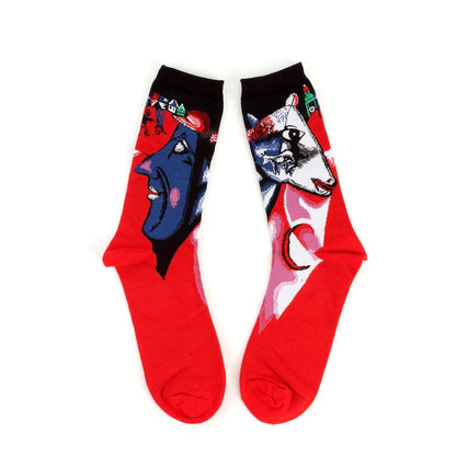1 Pair Autumn Winter Retro Men Socks Couple Socks New Art Van Gogh Mural World Famous Oil Painting Series Funny Socks