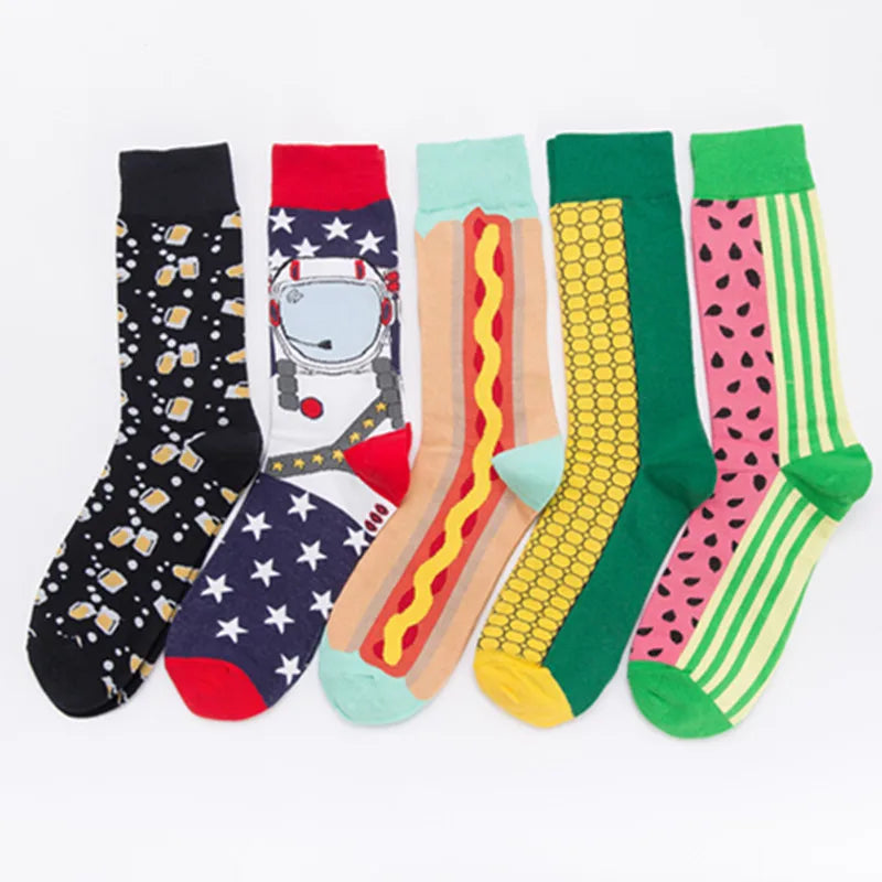 5-6 Pairs New High Quality Combed Cotton Men Socks Women Happy Fashion Novelty Skateboard Crew Casual Funny Socks for Men