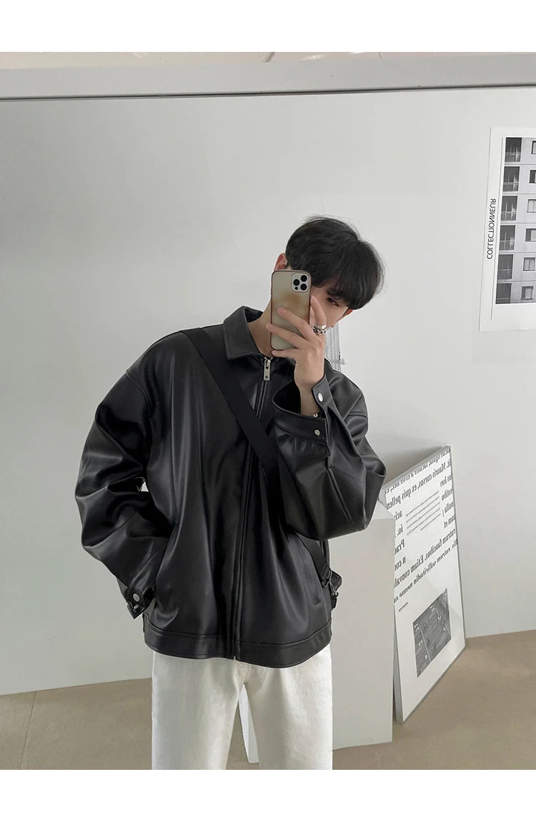 Mauroicardi Spring Autumn Cool Luxury Short Black Soft Light Pu Leather Jacket Men Zipper Casual Mens Jackets and Coats Fashion
