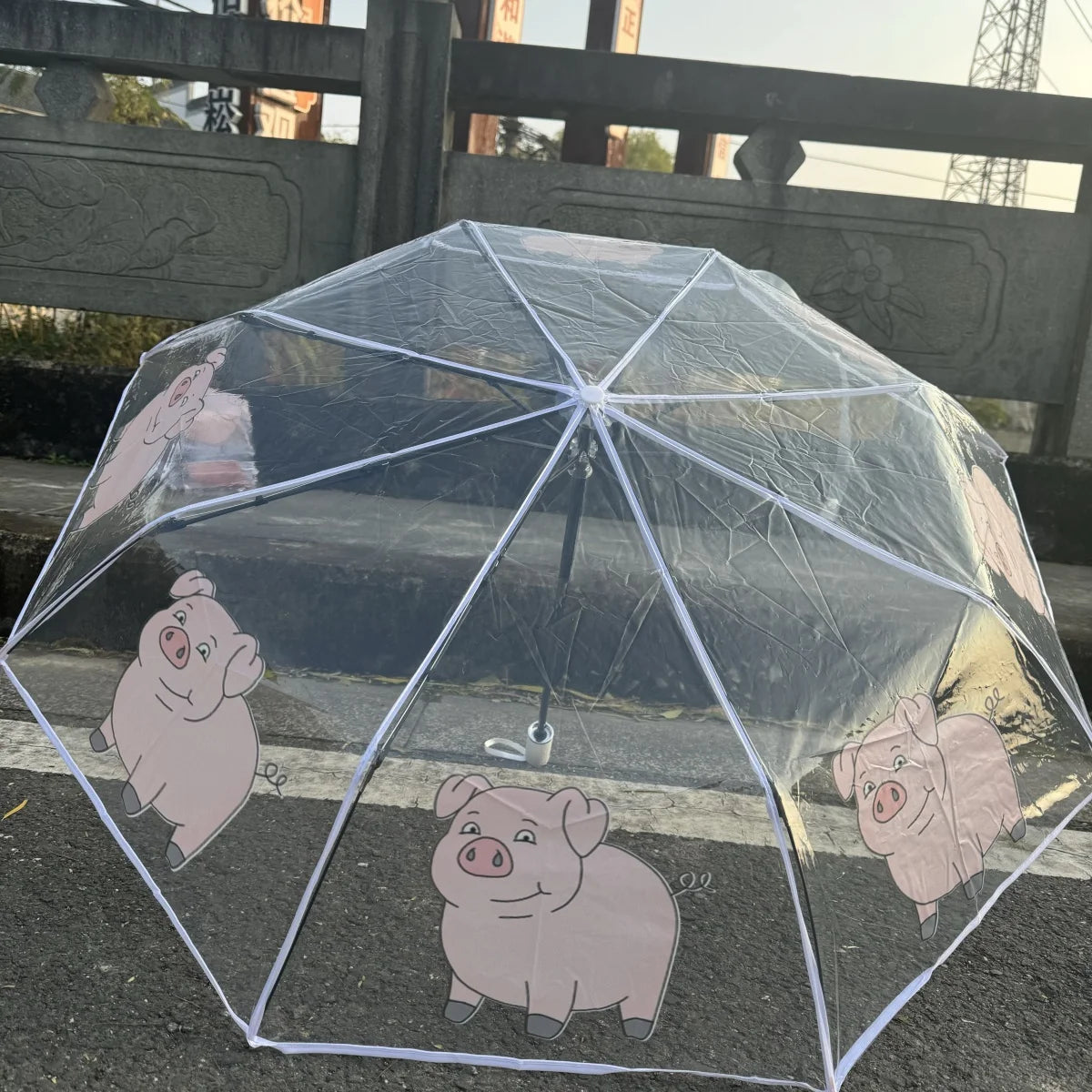 1Pc-Korean Transparent Umbrella Folding Automatic Open and Close Umbrella Mori Three-Fold Student Sunny Umbrella
