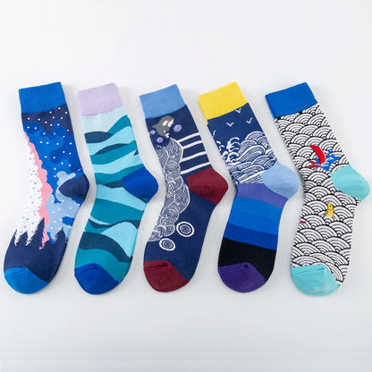 5-6 Pairs New High Quality Combed Cotton Men Socks Women Happy Fashion Novelty Skateboard Crew Casual Funny Socks for Men