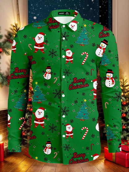 Christmas Festival Theme Men's 3D Printed Formal Shirts Christmas Tree Santa Claus Graphic Long Sleeve Shirt Fashion Men's Shirt