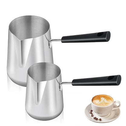 Long Handle Turkish Coffee Pot with Pouring Spout Stainless Steel Milk Butter Warmer Pot Stovetop Chocolate Melting Pan