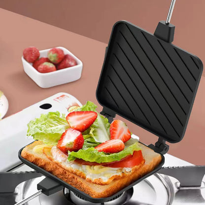 Double Sided Frying Pan Non-stick Grilled Sandwich Maker Heat-resistant Flip Grill Pan with Handle Outdoor Camping BBQ Tools