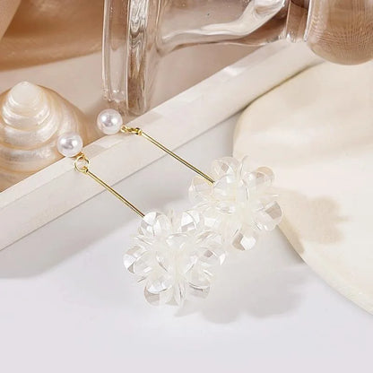 ZAKOL Korean Fashion Imitation Shell Dangle Earrings White Crystal Zirconia Flower Bridal Earring Party Accessories for Women