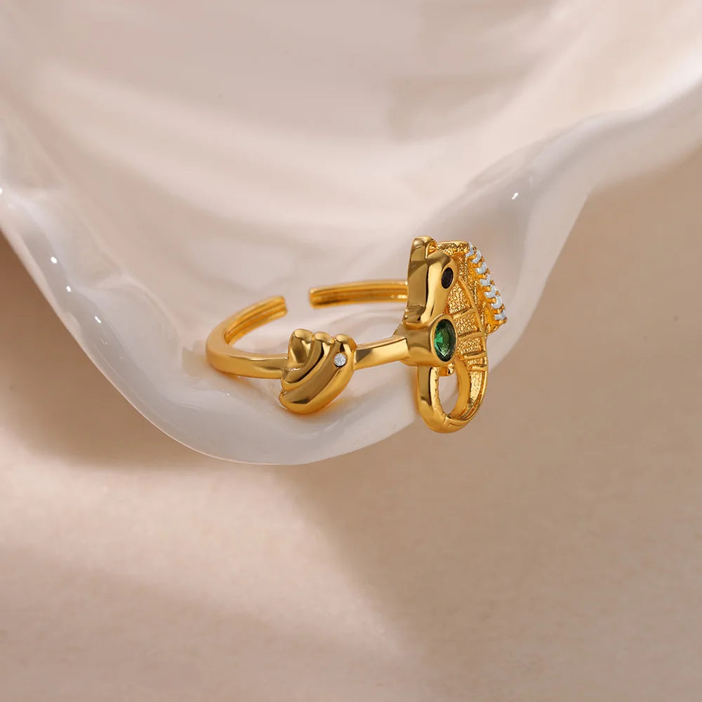 Dainty Zircon Shell Starfish Turtle Evil Eye Rings Stainless Steel Ring Women Anti Fading Golden Charm Jewelry Accessories Gifts