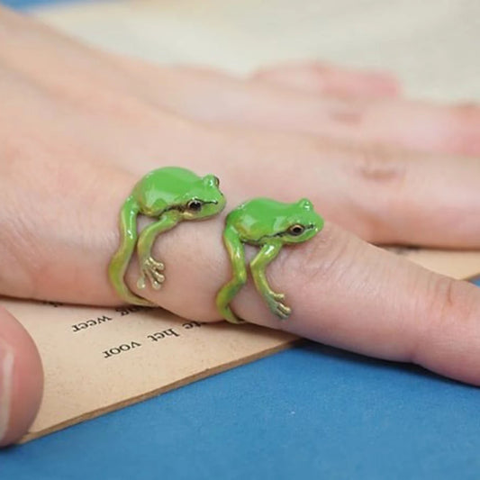 Exquisite Green Enamel Frog Open Ring For Women Cute Animal Lovely Party Adjustable Finger Jewelry Men Accessories Gifts N856