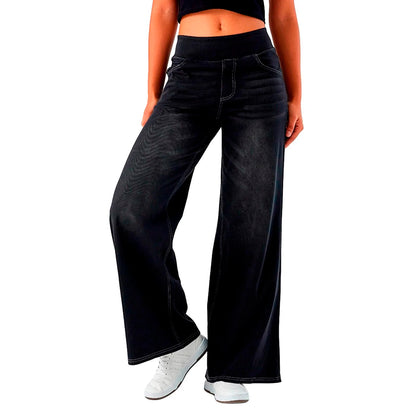 Women Baggy Jeans Streetwear High Waist Wide Leg Denim Pants Retro Elastic Waist Blue Loose Female Trousers