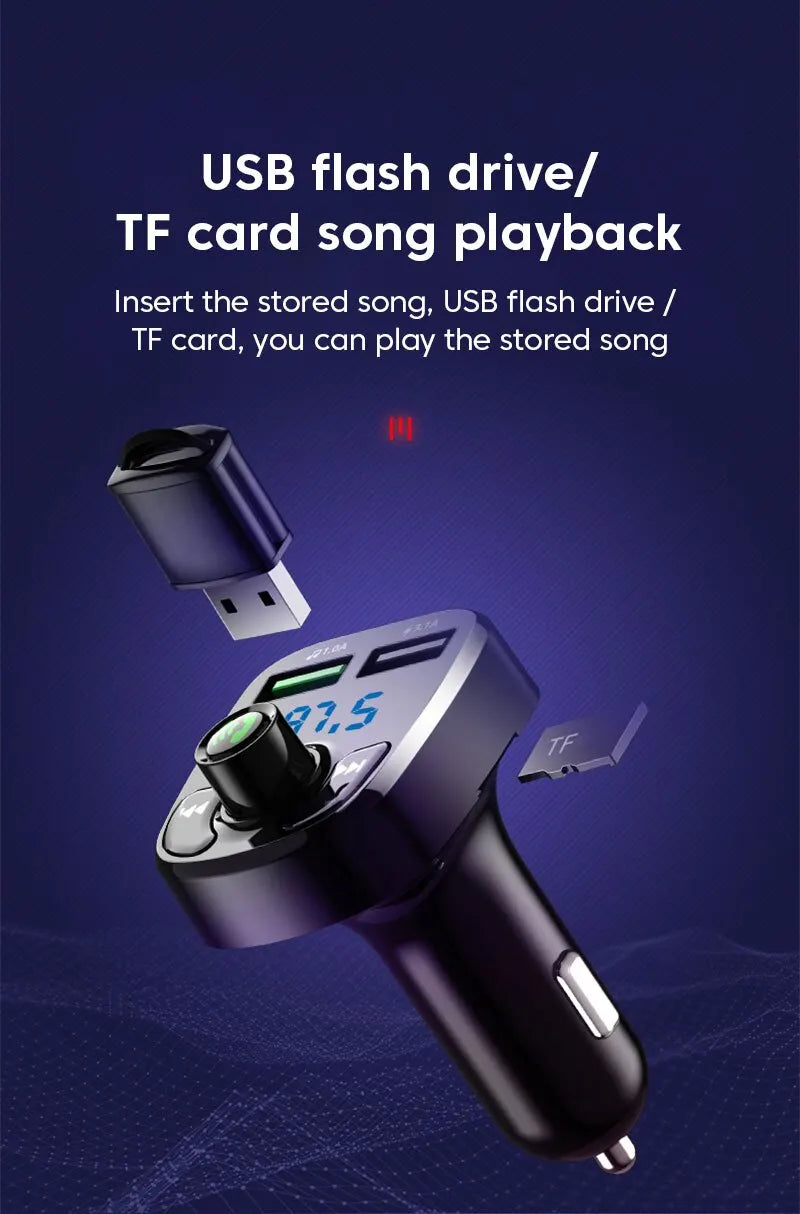 LED MP3 Car Bluetooth FM Audio Receiver Hands-Free Bluetooth 5.0 Transmitter 2.1A 3.1A QC3.0 PD Type C Dual USB Car kit Charger
