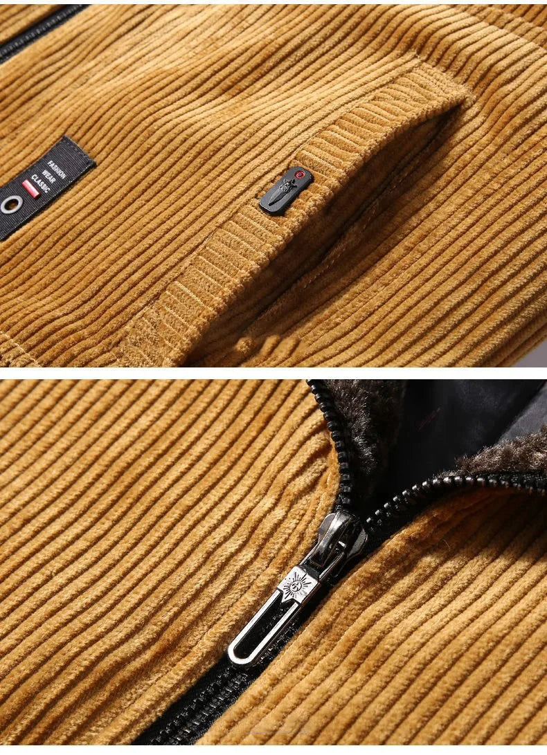 Male Thermal Windbreaker Plus Size Men's Warm Winter Corduroy Jackets and Coats Fur Collar Winter Casual Jacket Outwear