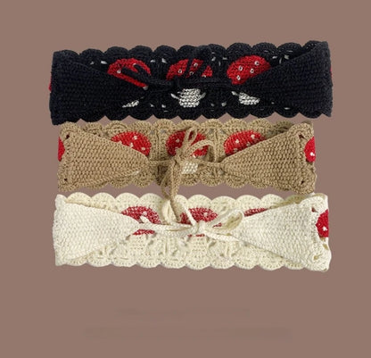 Cartoon Crochet Mushroom Hair Bands Vintage Fashion Hair Scarf For Women Flower Knit Holiday Headband Headwrap Hair Accessories