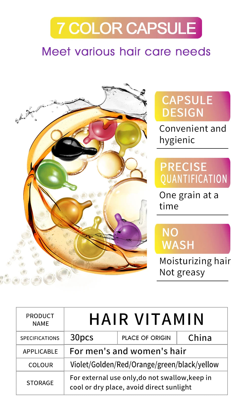 30Pcs Anti Hair Loss Hair Vitamin Capsule Oil Keratin Complex Oil Smooth Silky Hair Serum Hair Mask Repair Frizz Damaged Sevich