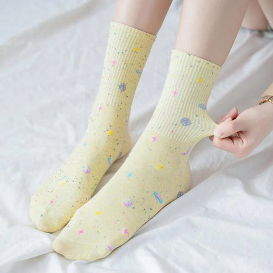 4 Pairs/Set Women's Fashion Breathable Crew Socks Skateboard Cotton Socks Cute Pattern Hip Hop Socks Funny Socks For Ladies