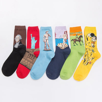 5-6 Pairs New High Quality Combed Cotton Men Socks Women Happy Fashion Novelty Skateboard Crew Casual Funny Socks for Men