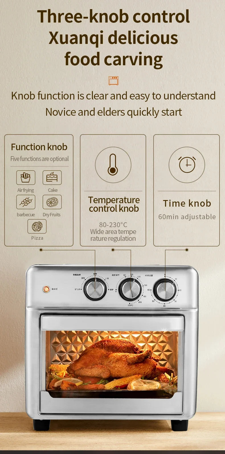 Smart air fryer oven 26L 13L Large Capacity Electric Air Fryers Visible Window Household Kitchen Deep Fryer without Oil EU 220V