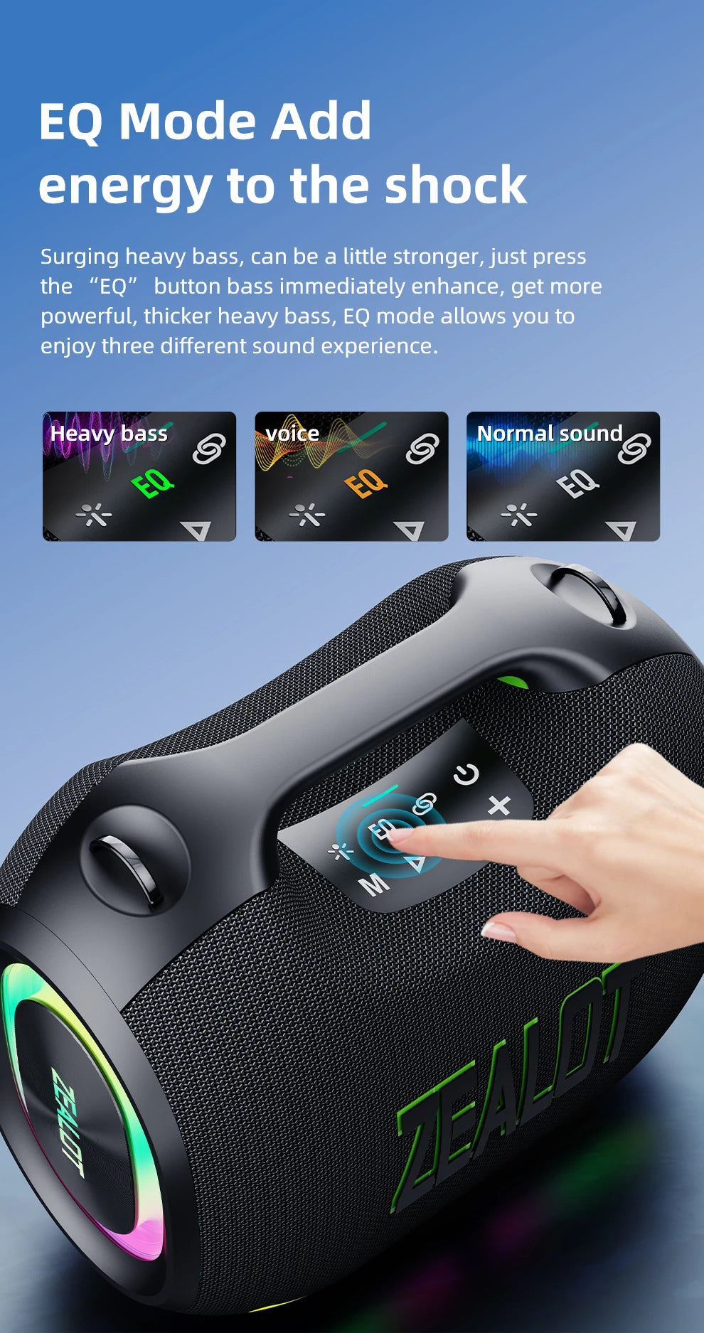 ZEALOT-ZE01 120W Big Power Wireless TWS Subwoofer Bluetooth Speaker High Volume Waterproof Portable Mobile Power HIFI Sound Qual