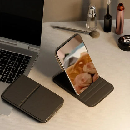 Woman MINI Folding Makeup Mirror High-quality Portable Pocket Makeup Mirror Single-side Creative Women Solid Color Handle Desk